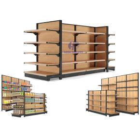 China factory Wholesale Customized Advertising Display Stand Shelf Supermarket Wooden Gondolas shelves